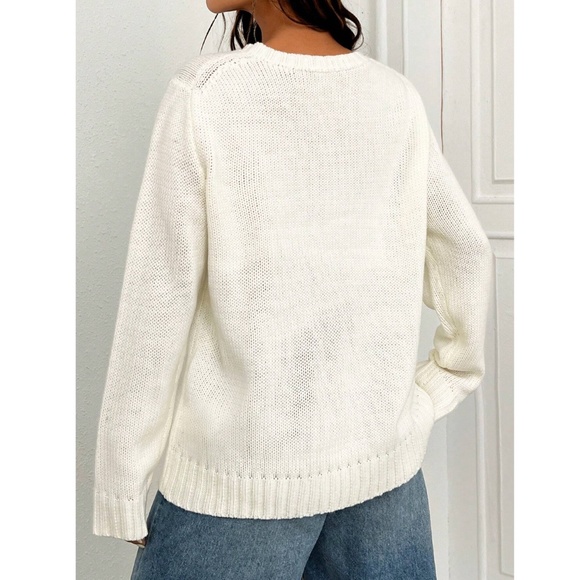 American Flag Knit Off White Pullover Sweater Crew Neck Long Sleeve - Picture 3 of 16